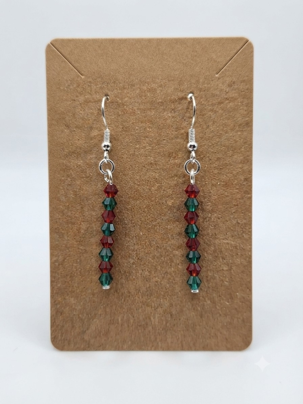 Handmade Dangle Earrings - Red and Green Crystal Beads Christmas Ready NWT